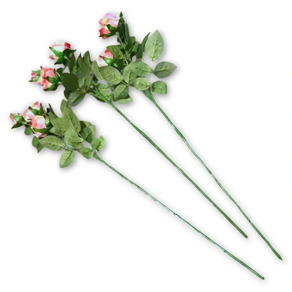 3 Pink Rose Stems